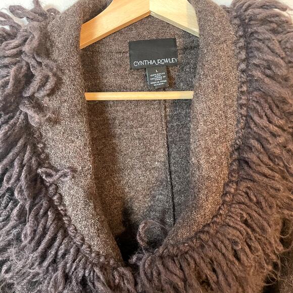 Cynthia Rowley 100% Boiled Wool Brown Sweater w/ Fringe Neckline SZ Large - Picture 4 of 10